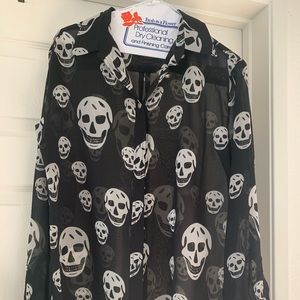 Olivaceous skull button down long sleeve blouse